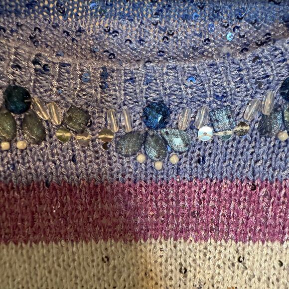 Alfred Dunner Striped Sweater M Womens Sequin Knit Multicolor Embellished - Picture 2 of 5